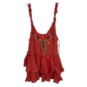 Free People Embroidered Flowy Babydoll Cropped Tank Top